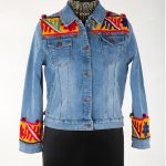 Denim Jacket With Golden & Maroon Flower Print Kutchi Work