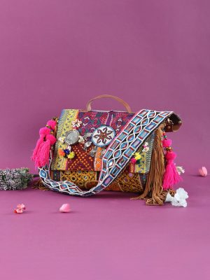 Brown And Magenta Kutchi Work Boho Purse