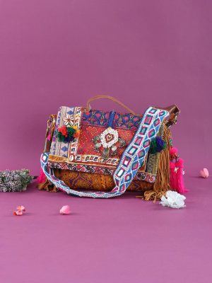 Red and Blue Kutchi Work Boho Purse