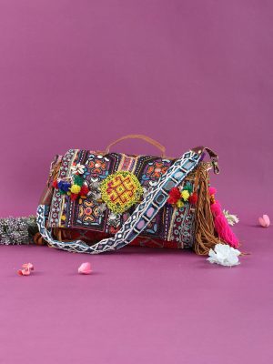 Yellow and Black Kutchi Work Boho Purse