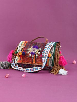 Maroon and Golden Kutchi Embroidery Work Boho Purse