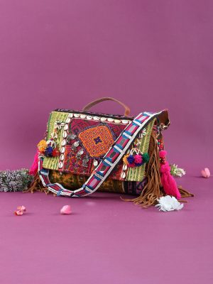 Orange and Pink Kutchi Work Boho Purse