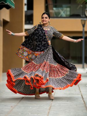 Black & Red Bagru Ajrakh Handblock cotton Chaniya choli