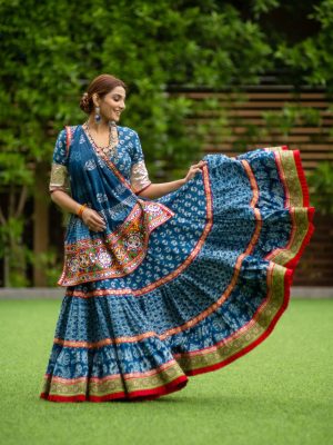 Blue Dabu handblock printed cotton Gamthi Chaniya choli