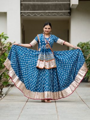 Indigo Dabu handblock printed cotton Chaniya choli
