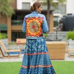 Denim Jacket With Yellow & Red Flower Back Print Kutchi Work