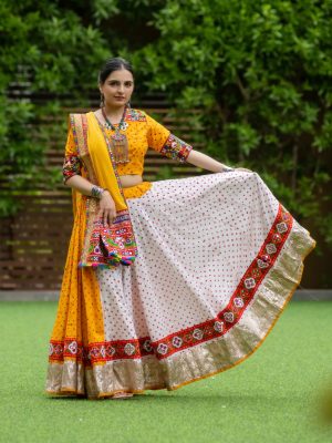 Yellow & White Cotton Chaniya choli