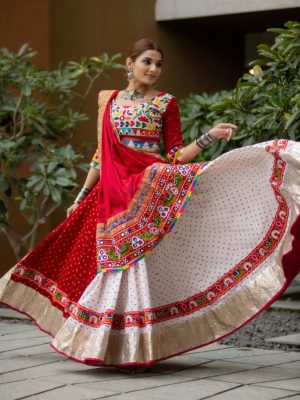 Red & White Cotton Chaniya choli