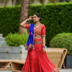 Red Cotton Chaniya choli with Blue Odhani
