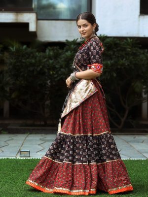 Black Cotton Leaves Print Chaniya choli