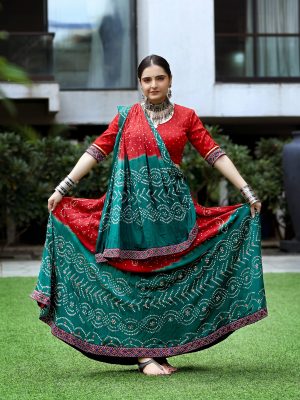Red and Green Cotton Chaniya choli