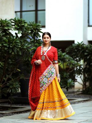 Red and Yellow Cotton Chaniya choli