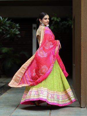 Pink and Parrot Green Cotton Chaniya choli