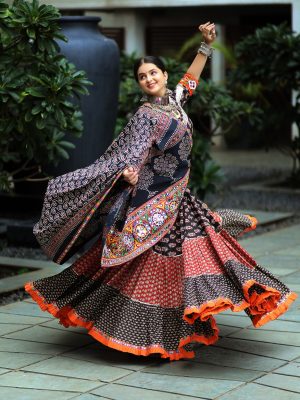 Black Cotton Pattern Print Chaniya choli