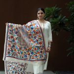 White Katha Work Dupatta